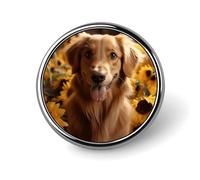 Golden Retriever - Badge rond tournesol pour homme et femme, durable et élégant, badges en métal léger pour chemises, vestes, chapeaux