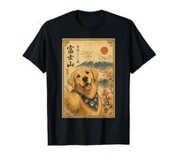 Golden Retriever Blogger au Mont Fuji Art Sumi-e Mignon T-Shirt Graphique avec Valeur
