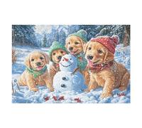 Golden Retriever Bonhomme de Neige Animal de Compagnie Mignon Faune Sauvage Sauvage Puzzle 1000 Pièces pour Adultes Agréable Captivant Et Créatif Parfait pour Loisirs Et Moments en Famille （75x50cm）