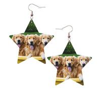 Golden Retriever - Boucles d'oreilles élégantes en cuir avec étoiles - Accessoires tendance et uniques pour un usage quotidien, taille unique