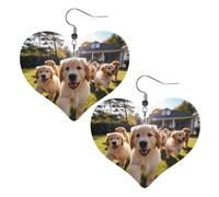 Golden Retriever Boucles d'oreilles pendantes en cuir avec cœurs imprimés chiots élégants et légers pour femmes et filles, taille unique, cuir, sans pierre précieuse
