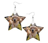 Golden Retriever Boucles d'oreilles pendantes en cuir avec étoiles imprimées chiots élégants et légers pour femmes et filles, taille unique, cuir, sans pierre précieuse