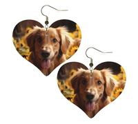 Golden Retriever Boucles d'oreilles pendantes légères en cuir avec motif tournesol pour femme, One Size, Pas de gemme