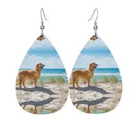 Golden Retriever - Boucles d'oreilles tendance en cuir en forme de larme - Légères - Bohème - Cadeau pour femme et fille