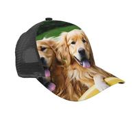 Golden Retriever Casquette de baseball unisexe réglable en maille avec imprimé chiens chiots et animaux de compagnie Chapeau de soleil pour sports de plein air Course à pied Noir