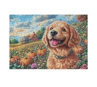 Golden Retriever Champ de citrouilles Animal de Compagnie Mignon Faune Sauvage Puzzle 300 Pièces pour Adultes Amusant Stimulant Et Engageant Parfait pour Famille Et Amis Ou Hobby 300 PCS（40x28cm）