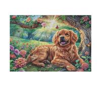 Golden Retriever Champ de Fleurs Animal de Compagnie Mignon Faune Sauvage Puzzle 300 Pièces pour Adultes Amusant Créatif Et Relaxant Parfait pour Hobby Et Passe Temps Quotidien 300 PCS（40x28cm）