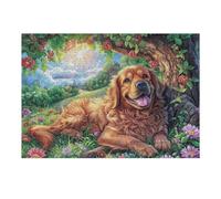 Golden Retriever Champ de Fleurs Animal de Compagnie Mignon Faune Sauvage Puzzle 300 Pièces pour Adultes Amusant Captivant Et Relaxant Parfait pour Hobby Et Famille 300 PCS（40x28cm）