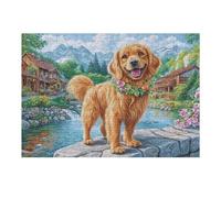 Golden Retriever Champ de Fleurs Animal de Compagnie Mignon Faune Sauvage Puzzle 300 Pièces pour Adultes Agréable Amusant Et Créatif Parfait pour Loisirs Et Moments Libres 300 PCS（40x28cm）