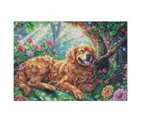 Golden Retriever Champ de Fleurs Animal de Compagnie Mignon Faune Sauvage Puzzle 300 Pièces pour Adultes Agréable Amusant Et Relaxant Parfait pour Famille Et Moments Libres 300 PCS（40x28cm）