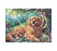 Golden Retriever Champ de Fleurs Animal de Compagnie Mignon Faune Sauvage Puzzle 500 Pièces pour Adultes Agréable Amusant Et Relaxant Parfait pour Famille Et Moments Libres 500 PCS（52×38cm）