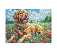 Golden Retriever Champ de Fleurs Animal de Compagnie Mignon Faune Sauvage Puzzle 500 Pièces pour Adultes Agréable Amusant Et Relaxant Parfait pour Famille Et Moments Libres 500 PCS（52×38cm）