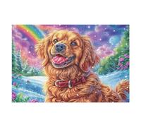 Golden Retriever Champ de Fleurs Arc-en-Ciel Animal de Compagnie Mignon Puzzle 1000 Pièces pour Adultes Amusant Stimulant Et Relaxant Parfait pour Loisirs Et Moments en Famille （75x50cm）