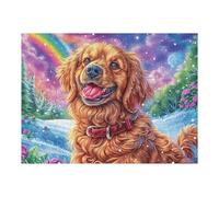 Golden Retriever Champ de Fleurs Arc-en-Ciel Animal de Compagnie Mignon Puzzle 500 Pièces pour Adultes Amusant Stimulant Et Relaxant Parfait pour Hobby Et Moments en Famille 500 PCS（52×38cm）