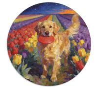 Golden Retriever Champ de Fleurs Colorées Puzzle 1000 Pièces Papier pour Adultes Détente Concentration Décor Cadeau Famille 1000pcs (67.5x67.5cm)