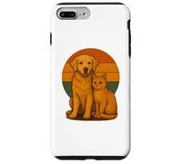 Golden Retriever Chat rétro Coucher de Soleil Pet Best Friends Coque pour iPhone 7 Plus/8 Plus