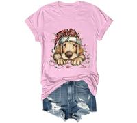 Golden Retriever Chemise de Noël rétro Chapeau de Père Noël Lumière de Noël Chemise Golden Retriever Unisexe, rose, M