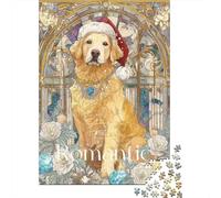 Golden Retriever Christmas Card Puzzle 1000 Pièces Educa Jouet en Bois Cadeau Unique Décoration Intérieure Jeu Éducatif Challenge Toy Adultes Et Enfants À Partir De 14 Ans 70x50cm/1000pcs