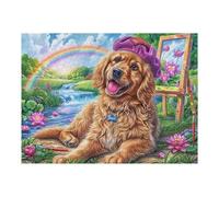Golden Retriever dans Le Champ Arc-en-Ciel 500 Pièces Puzzle Amateur d'art en Carton Anti-Déchirure Difficile Niveau Expert Décoration Murale Salon Idée Cadeau Saint Valentin 500 PCS