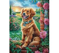 Golden Retriever dans Les Fleurs 1000 Pieces Casse-tête Amateur d'art en Carton Haute Qualité Contes de fées Animaux et Plantes Difficile Niveau Expert Décoration Murale Cadeau Fête des Mères Haute