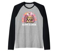 Golden Retriever Dog Easter Bunny Eggs Hunting Boho Rainbow Manche Raglan
