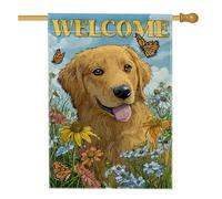 Golden Retriever Drapeau de jardin bienvenu, bannière florale printemps été décoration d'intérieur, drapeau de cour double face pour décoration de pelouse extérieure 71 x 101 cm