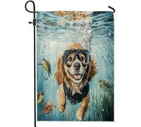 Golden Retriever - Drapeaux de jardin en lin pour extérieur, chiot drôle, pour enfants, animaux de compagnie, jardin, pelouse, décoration extérieure - 30,5 x 45,7 cm