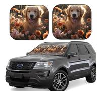 Golden Retriever et Fleurs Pare-soleil de voiture 2 pièces pliable pour pare-brise avant pare-soleil de voiture Couverture universelle pour intérieur de voiture