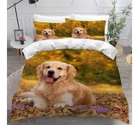 Golden Retriever Housse de Couette 200x200 Parures de Lit 2 Personnes Imprimé 3D Microfibre Douce Animaux Mignons et Animaux de Compagnie Housses Couette avec 2 Taies d'oreiller et Fermeture k.6466