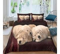 Golden Retriever Housse de Couette 240x260 Parures de Lit 2 Personnes Imprimé 3D Microfibre Douce Animaux Mignons et Animaux de Compagnie Housses Couette avec 2 Taies d'oreiller et Fermeture k.6538