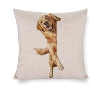 Golden Retriever Housse de coussin carrée avec motif chien qui regarde un coin autour du coin - Pour bureau, salon, chambre à coucher, voiture, chaise basse - Décoration d'intérieur - 61 x 61 cm