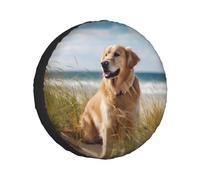 Golden Retriever Housse de protection de roue imprimée sur la plage, housse de pneu de secours universelle imperméable, pour voiture, SUV, camion, 35,6 cm