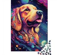 Golden Retriever Illustration Art Puzzle 1000 Pièces Papier de Qualité Adulte Couleur Vive Jeu de Puzzle 1000 Pièces Décor Détente Cadeau Famille 38x26cm/1000pcs