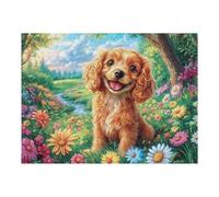 Golden Retriever Jardin de Fleurs 500 Pièces Puzzle Collectionneur en Carton Haute Densité Épais Haute Difficulté Décoration Murale Oeuvre d'art Cadeau Noël Premium 500 PCS