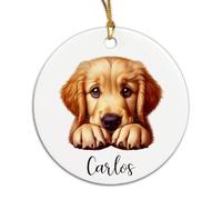 Golden Retriever Jetant Un Coup D'Œil Décoration De Noël À Suspendre avec Ficelle Dorée Sapin Décoration D'Ornement De Noël Céramique Christmas Hanging