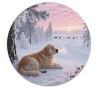 Golden Retriever, Jeu De Patience Rond avec 1000 Pièces Etchien de Compagnie, pour Les Amateurs De Puzzle Souhaitant Se Détendre 1000pcs (67.5x67.5cm)