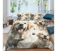 Golden Retriever Joy Parure de Lit 3 Pièces Microfibre résistante 3D Imprimée Respirante Watercolor Pet Art Housse de Couette avec Fermeture Éclair Douce for Garçons Adolescents Single（140x200cm）