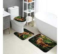 Golden Retriever - Lot de 3 tapis de salle de bain en mousse à mémoire de forme, absorbants, antidérapants, lavables, en forme de U, à séchage rapide