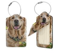 Golden Retriever Lot de 4 étiquettes de bagage en cuir synthétique avec protection de l'intimité et boucle en acier inoxydable pour homme et femme