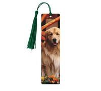 Golden Retriever Lot de 5 marque-pages en bois avec pompons, marque-pages de lecture, cadeaux pour homme et femme