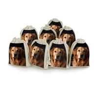 Golden Retriever Lot de 8 pochettes réutilisables en coton et chanvre avec cordon de serrage pour mariage, bricolage, fête (12 x 17 cm)