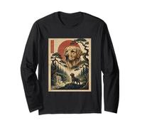 Golden Retriever Lover Art Japonais Vintage rétro Coucher de Soleil Chien Manche Longue