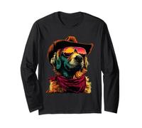 Golden Retriever Lunettes de Soleil Cowboy Chien Coucher de Soleil Western Manche Longue