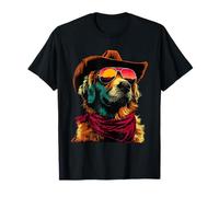 Golden Retriever Lunettes de Soleil Cowboy Chien Coucher de Soleil Western T-Shirt