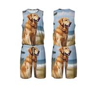 Golden Retriever Maillot de basketball 2 pièces pour homme avec gilet de basket-ball et short de sport, Noir, 3X-Large-5X-Large