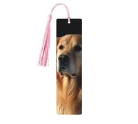 Golden Retriever Marque-page en bois pour les amateurs de livres, marque-page à faire soi-même avec pompons colorés en bois, étiquettes cadeaux rectangulaires, cadeau inhabituel pour homme et femme