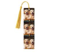Golden Retriever Marque-pages en bois pour les amateurs de livres, fait à la main avec pompons colorés, marque-page double face imprimés, accessoires de livre artistique, cadeau pour homme et femme
