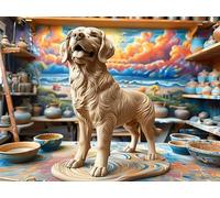 Golden Retriever Mignon dans Le Champ 1000 Pieces Casse-tête Personne Âgée en Carton Épais Haute Densité Créatures cosmiques Magiques Facile Débutant Thérapie Occupationnelle Anti-Stress Petit Pr
