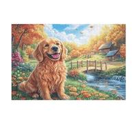 Golden Retriever Mignon mer de Fleurs 1000 Pièces Puzzle Adulte en Carton Rigide Haute Qualité Créatures célestes splendides Difficile Niveau Expert Anti Stress Jeu De Société Idée Cadeau Anni