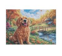 Golden Retriever Mignon mer de Fleurs 1000 Pièces Puzzle Créatif en Carton Rigide sans Déformation Créatures célestes splendides Difficulté Moyenne Activité Manuelle Loisir Créatif Cadeau Créatif Ann